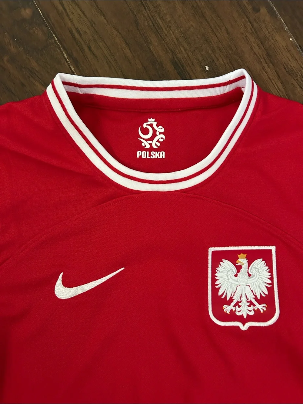 Nike Red and White Kids Soccer Jersey with Poland Tag